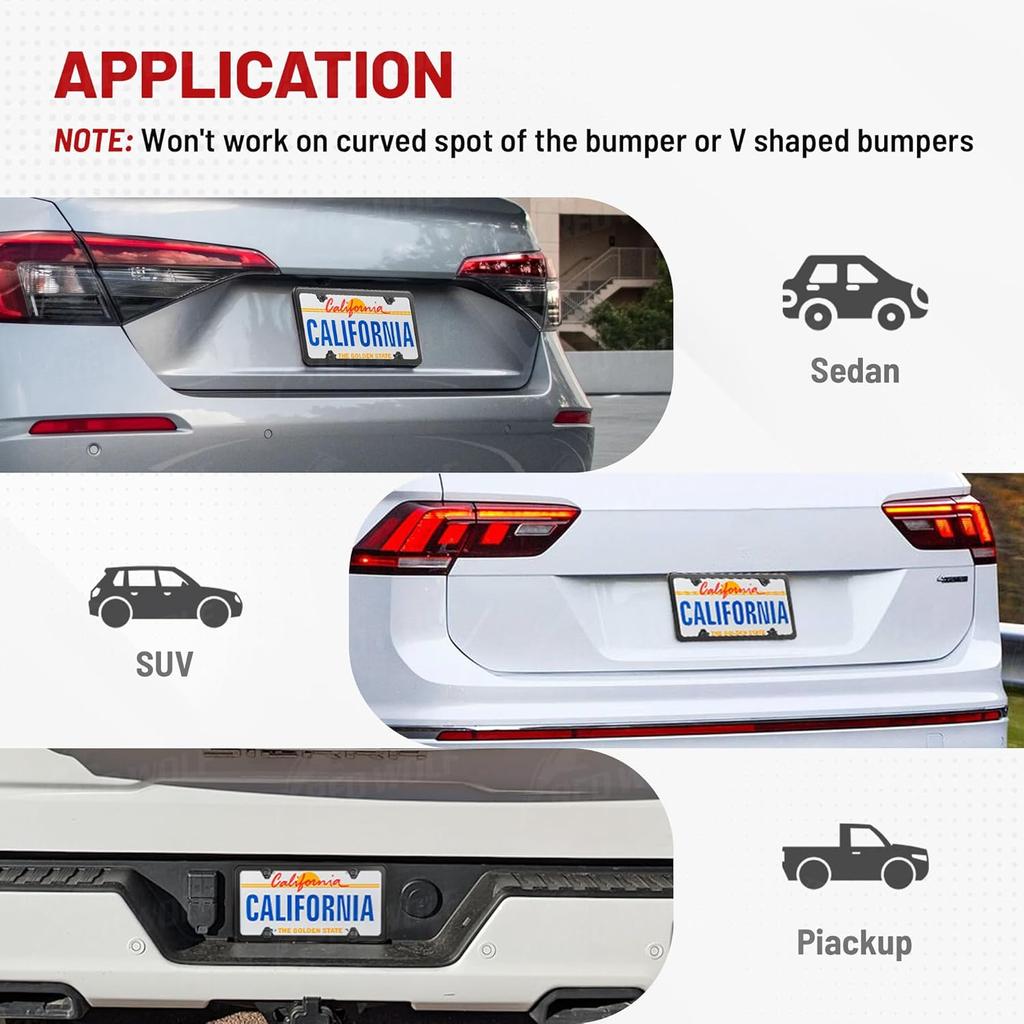 RED WOLF License Plate Bracket Holder With Stainless Steel Plate Frame Kit, Front Bumper Universal Fit Vehicles Truck Mount Holder Adapter Tag Lock