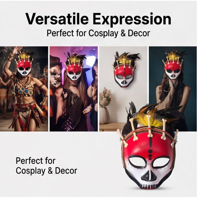 Skull Indian Feather Mask Venetian Half Carnival Halloween Cosplay