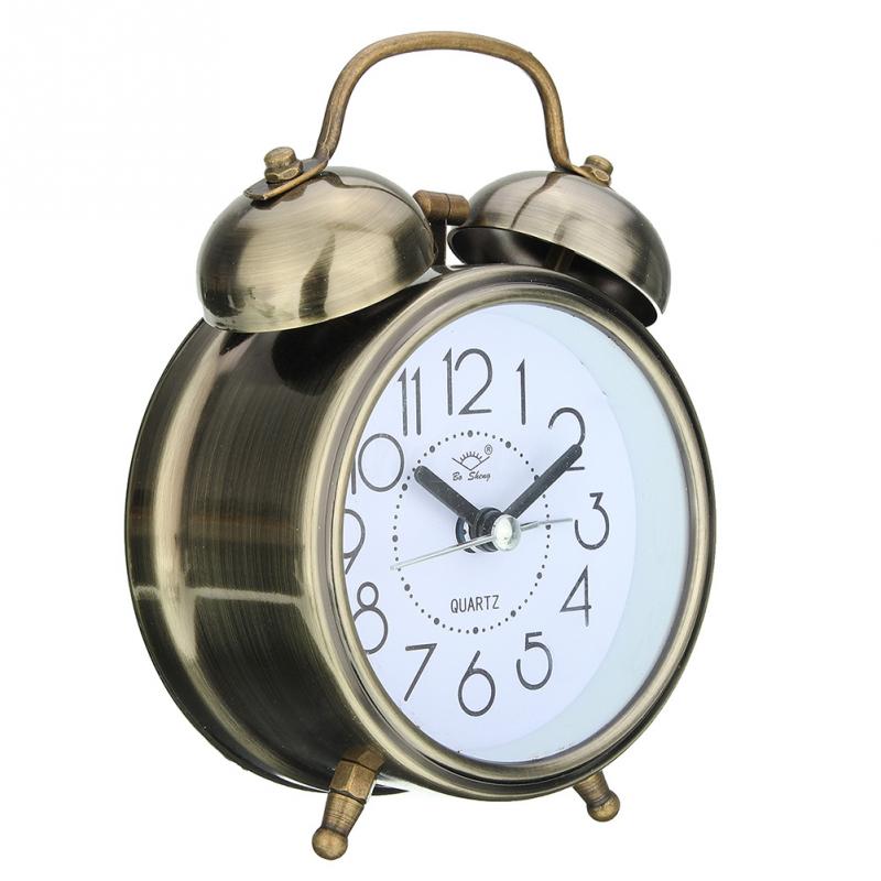 Väckarklocka Vintage Retro tysta pekklockor Runt nummer Dubbelklocka Hög väckarklocka Nattlampa vid sängbord Heminredning
