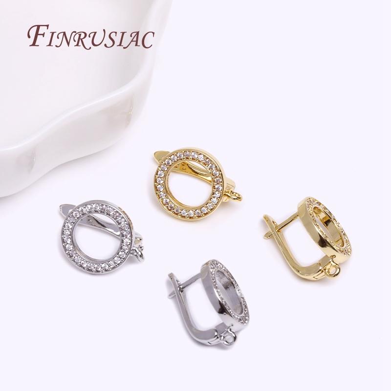 18k Gold Plated Inlaid Shiny Zircon Hollow Round Earring Hook Clasp Earring Making Supplies Wholesale