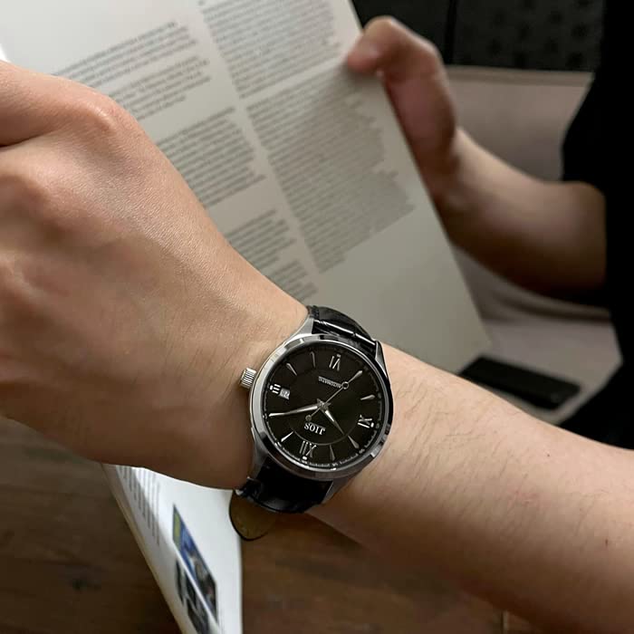 JIOS Automatik Made in mit Echtlederarmband und Saphirglas mit schwarzem Krokodilprägung Herrenuhr, Japan, (Schwarzes Armband)