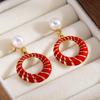 Colorful Stainless Steel Pearl Hollow Stud Earrings for Women - High-Grade Titanium Steel.