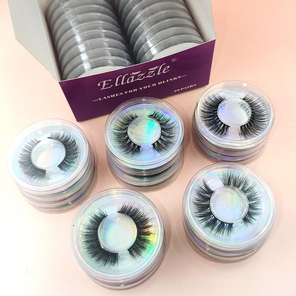 20 Pairs 3D Mink Lashes Cat Eyelashes Fluffy Wispy Volume Lashes Natural Feathery Effect Lightweight Flexible Band Fake Lashes
