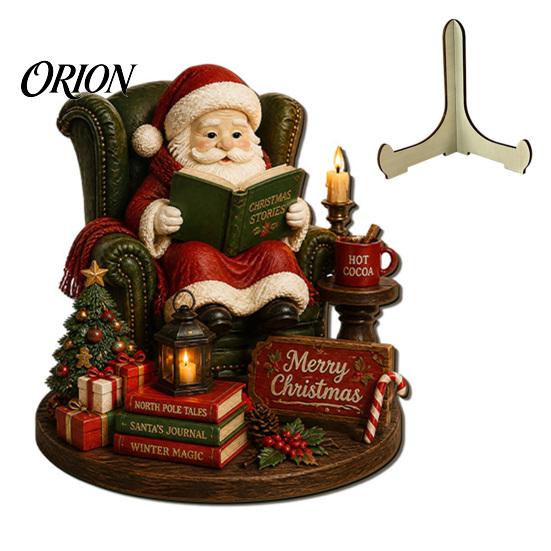 Wooden Holiday Wall Art Christmas Table Sign, 2D Flat Santa Claus/Snowman Reading Desktop Ornament Winter Party Decorations with Stand, Tabletop