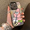 Milk Tea SpongeBob SquarePants Suitable for Apple 16PROMAX/iPhone15/iPhone14 Couple Colored Silver Mobile Phone Case