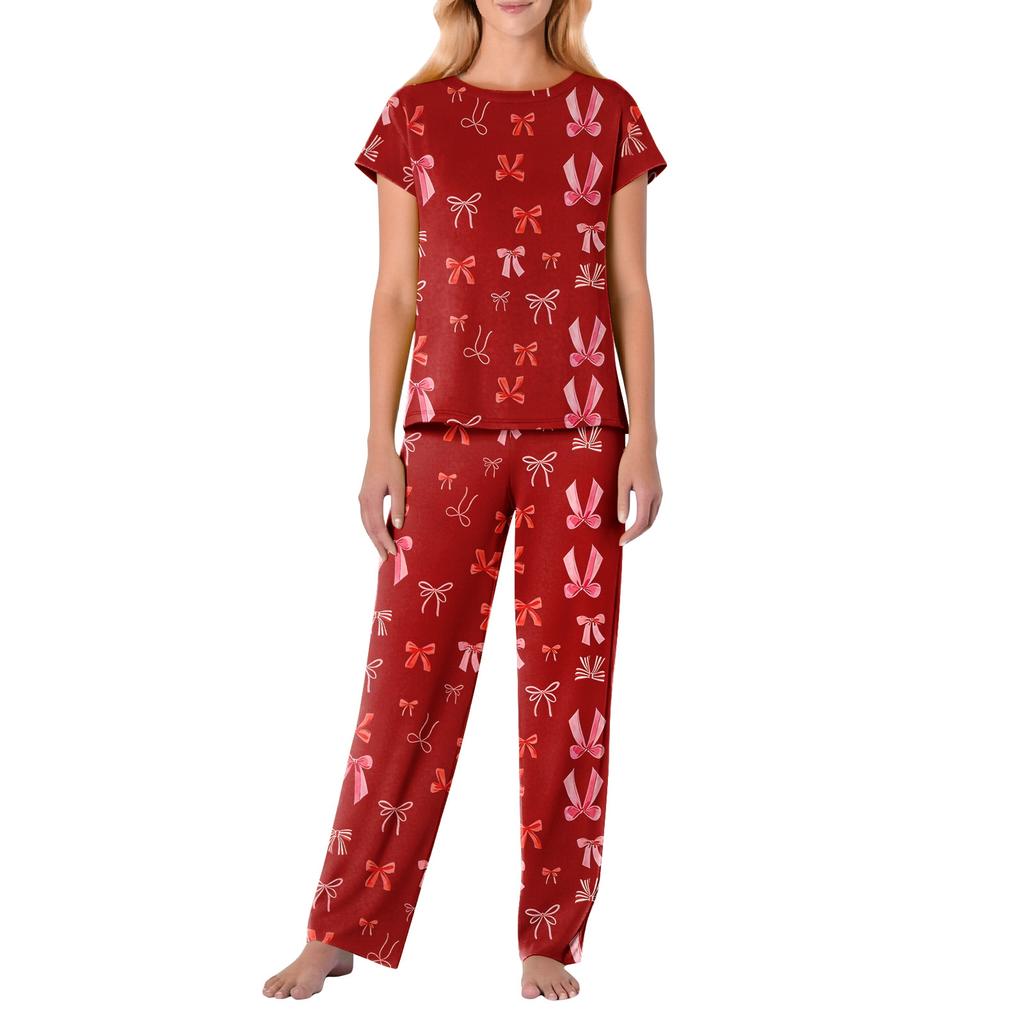 Women's Valentine's Day Butterfly Print Short,Sleeve Pajama Set