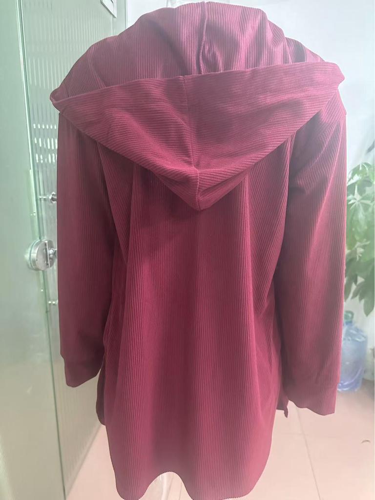 2025 Europejska i Amerykańska Damska Kurtka Sztruksowa z Kapturem - Jesienno-Zimowa Odzież Codzienna