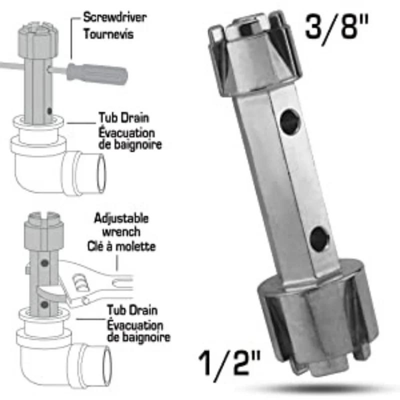 

Tub Drain Remover Wrench Dual Ended Tool Zinc Alloy for Bathroom білий