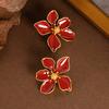 New popular five-leaf flower dripping oil flower stud earrings femininity personality advanced sense steel needle earrings