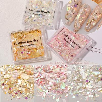 Smíšené 3D nepravidelné Nail Art Abalone Mušle plátky, Barevné Nail Art pro lastury Kus UV Gel Flake Mořská panna Nail Flitry