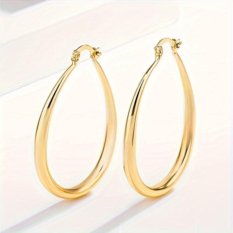 Golden-Tone Simple Color Hoop Earrings for Women - Bohemian Vintage Style Smooth Minimalist Design, Everyday Jewelry Gift Versatile Accessories