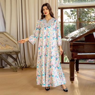 AB383 Morgenländischer Dubai Mode Print Robe mit Pailletten-Details - Muslimische Jalabiya