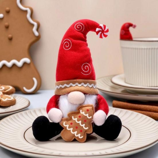 Charming Christmas Gift Sets Gnome Decoration, Nordic Red Santa Figurine, Tomte Swedish Window Display Dolls Elf Ornament with Tree/Snowflake