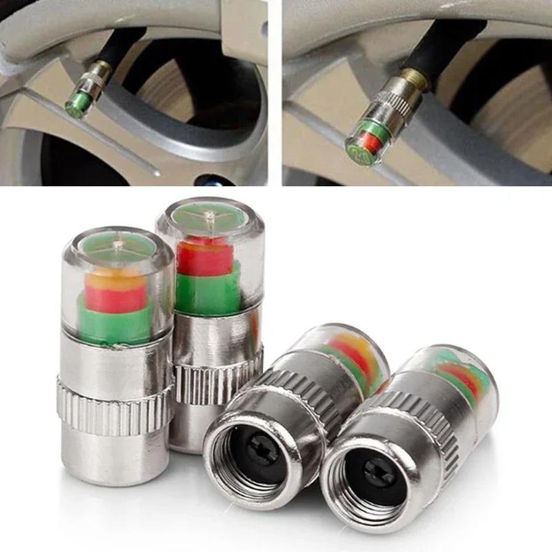 4PCS 2.4Bar Car Tire Pressure Indicator Valve Stem Caps 3 Color Alert Gauge External Monitor Sensor Universal Auto Accessories Valve Stems 1