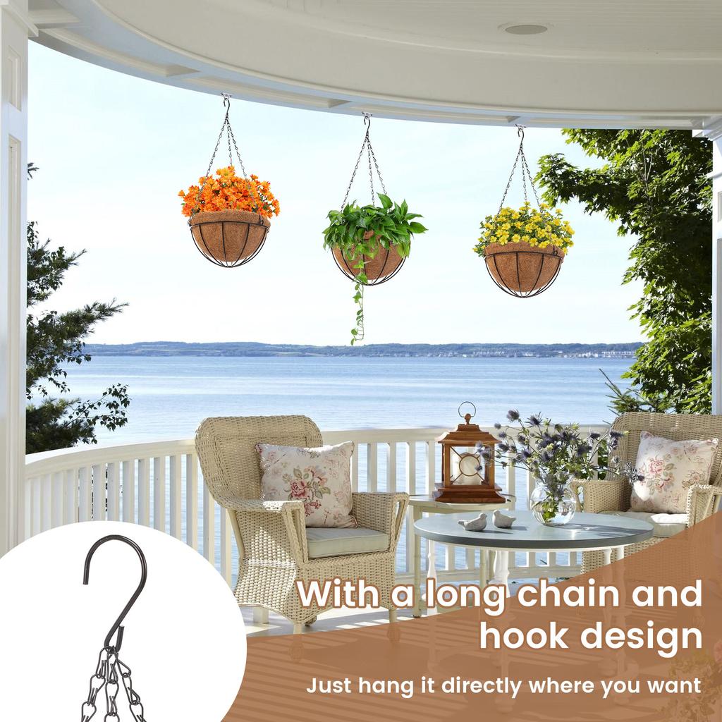 4Pcs 10 Inch Hanging Flower Basket Outdoor Coco Liner Round Hanging Flower Pot with Chain and Hook Metal Plant Basket for Garden