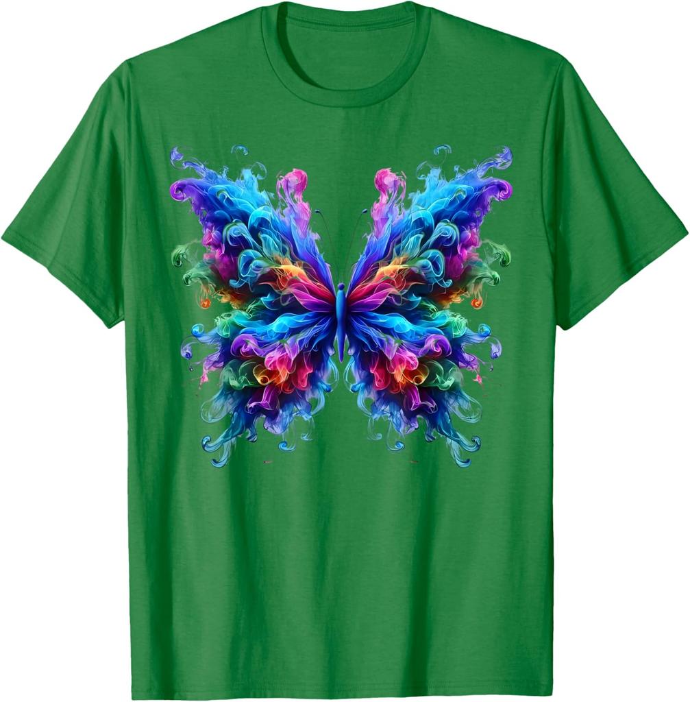 Vibrant Smoke Butterfly Graphic Tee Men's Breathable Crewneck Casual Trip T-Shirt
