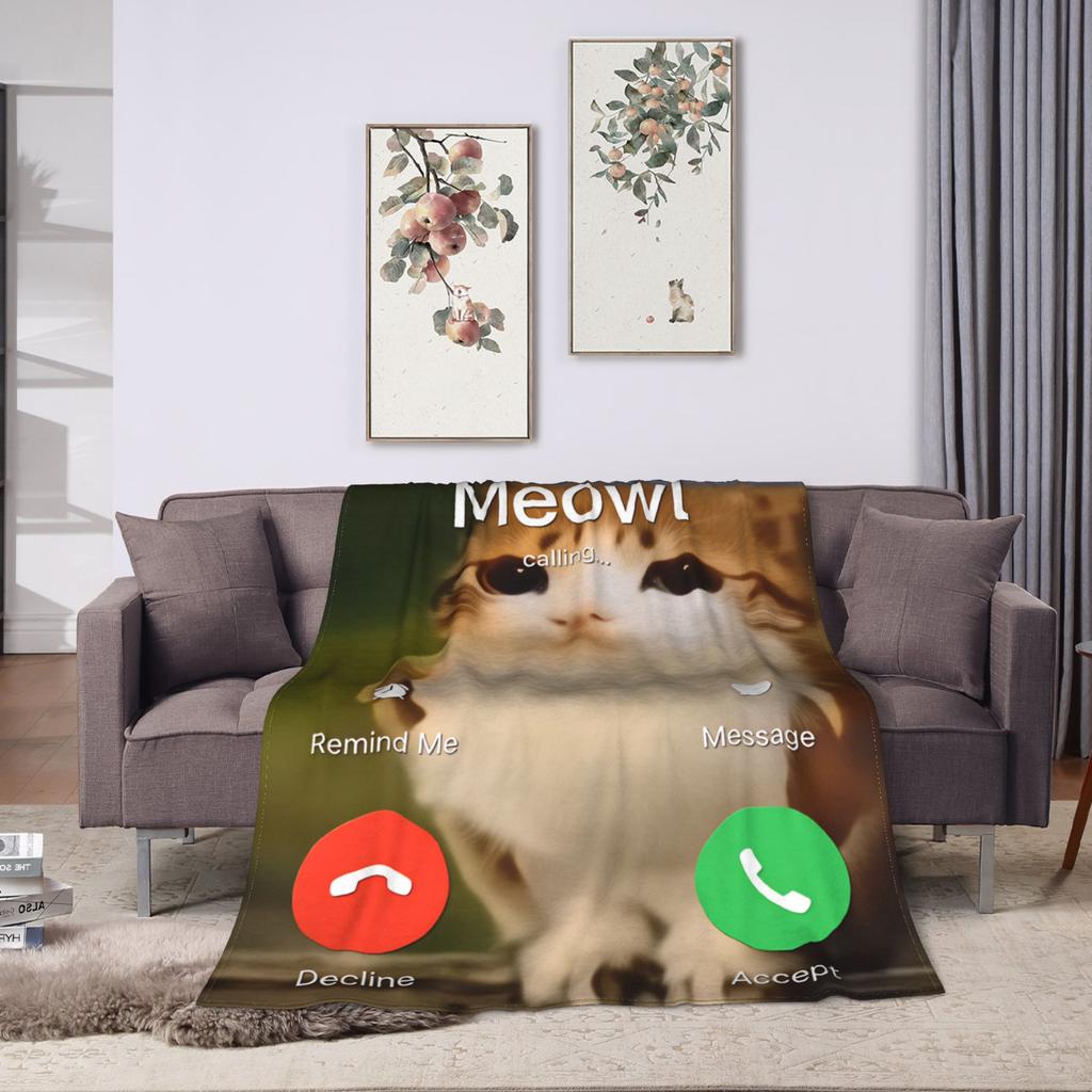 Miauw Kat Uil Bellen Telefoon Thema Warme Gezellige Deken Esthetische Reis Plaid Home Decor Flanellen Sprei Bank Bed Cover
