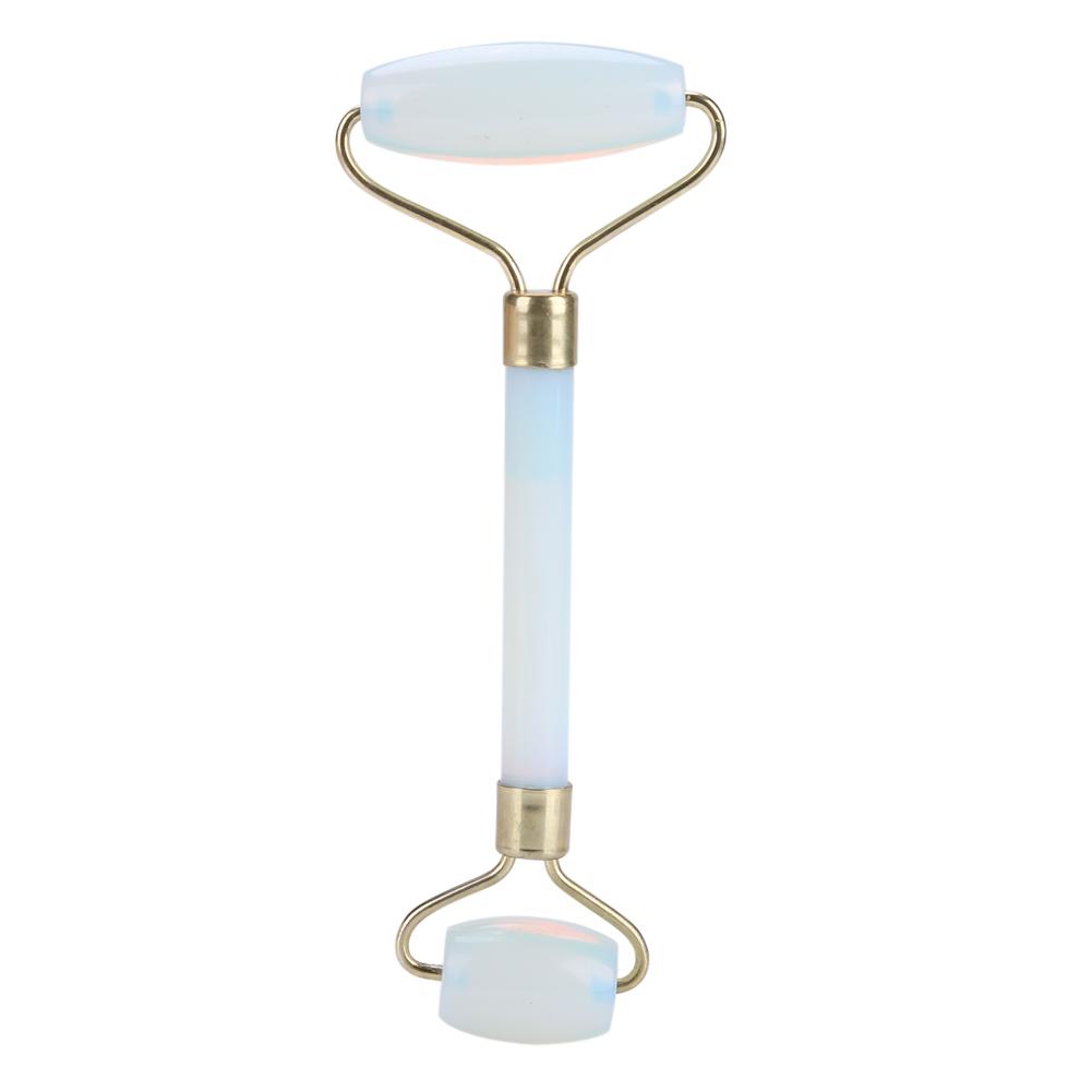 1Pc Artificial Jade Doublehead Beauty Roller AntiAging Face Eye Neck Massager Tool(White)