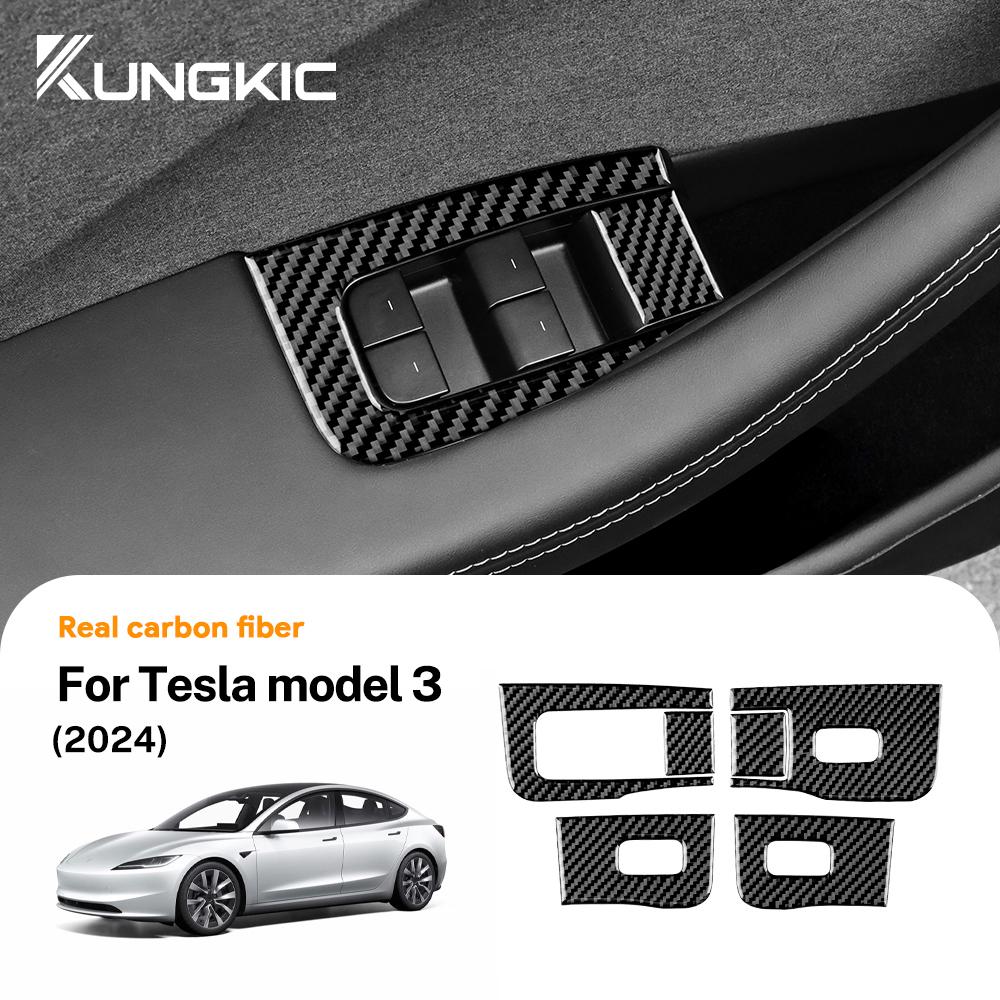 Carbon Fiber Window Switch Panel Trim for Tesla Model 3 Highland 2024-2025 Interior Accessories