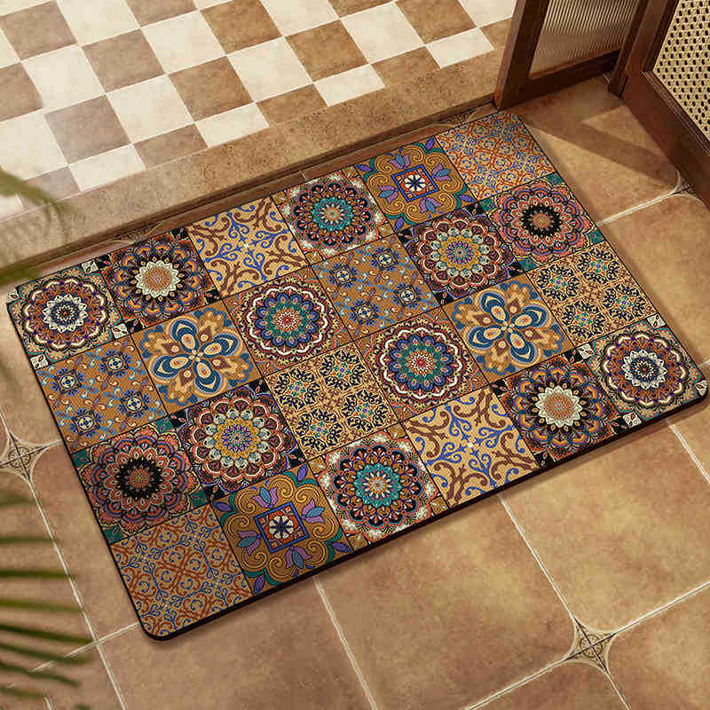 European Classical Diatom Mud Floor Mat Household Non-Slip And Dirt-Resistant Foot Mat Bathroom Door Water Absorption Easy To Take Care Of Floor Mat