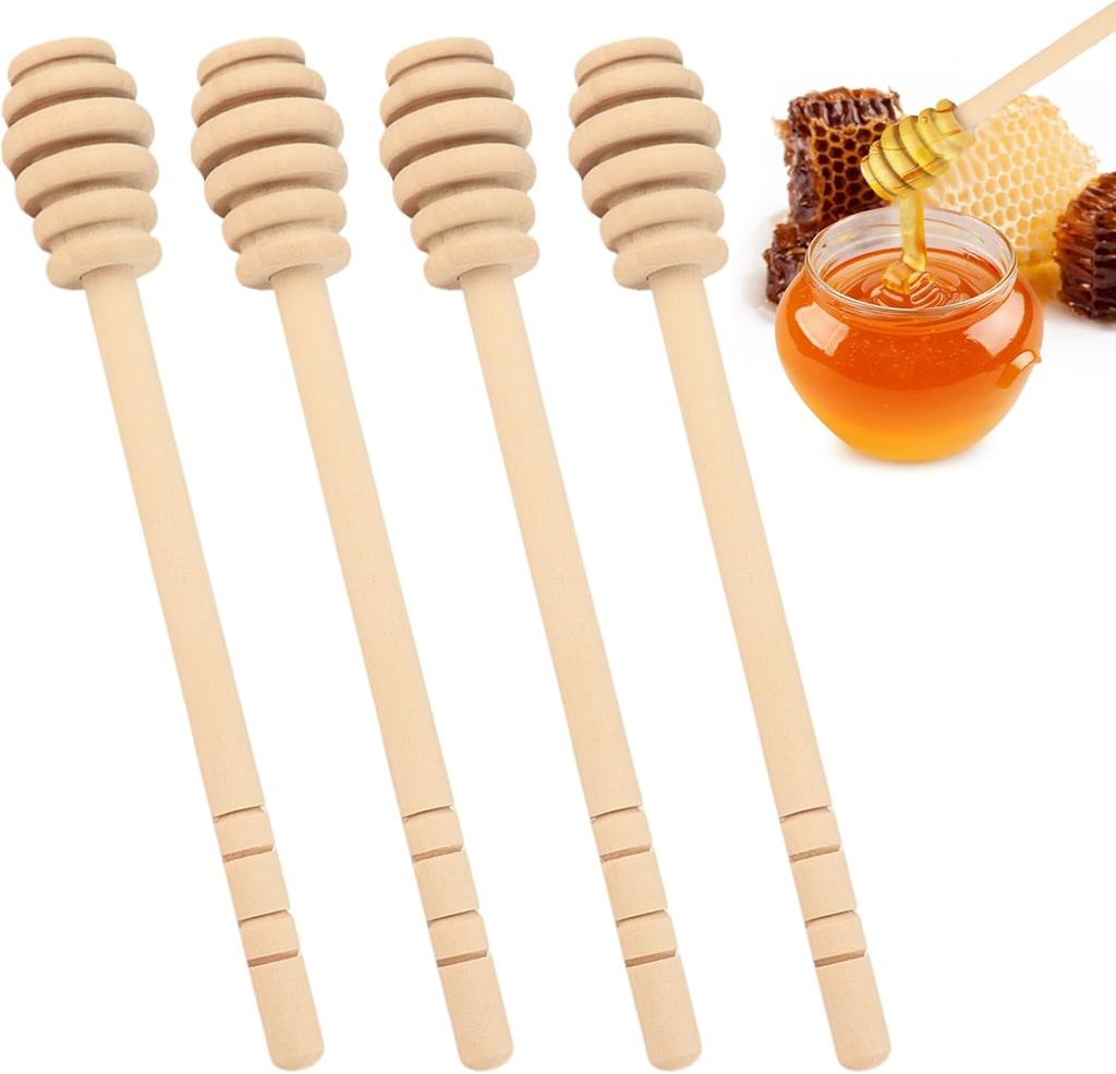 4 dřevěné naběračky na med 16 cm – ekologické lžičky na med do sklenic, kuchyňské doplňky na míchání, svatby, narozeniny, večírky