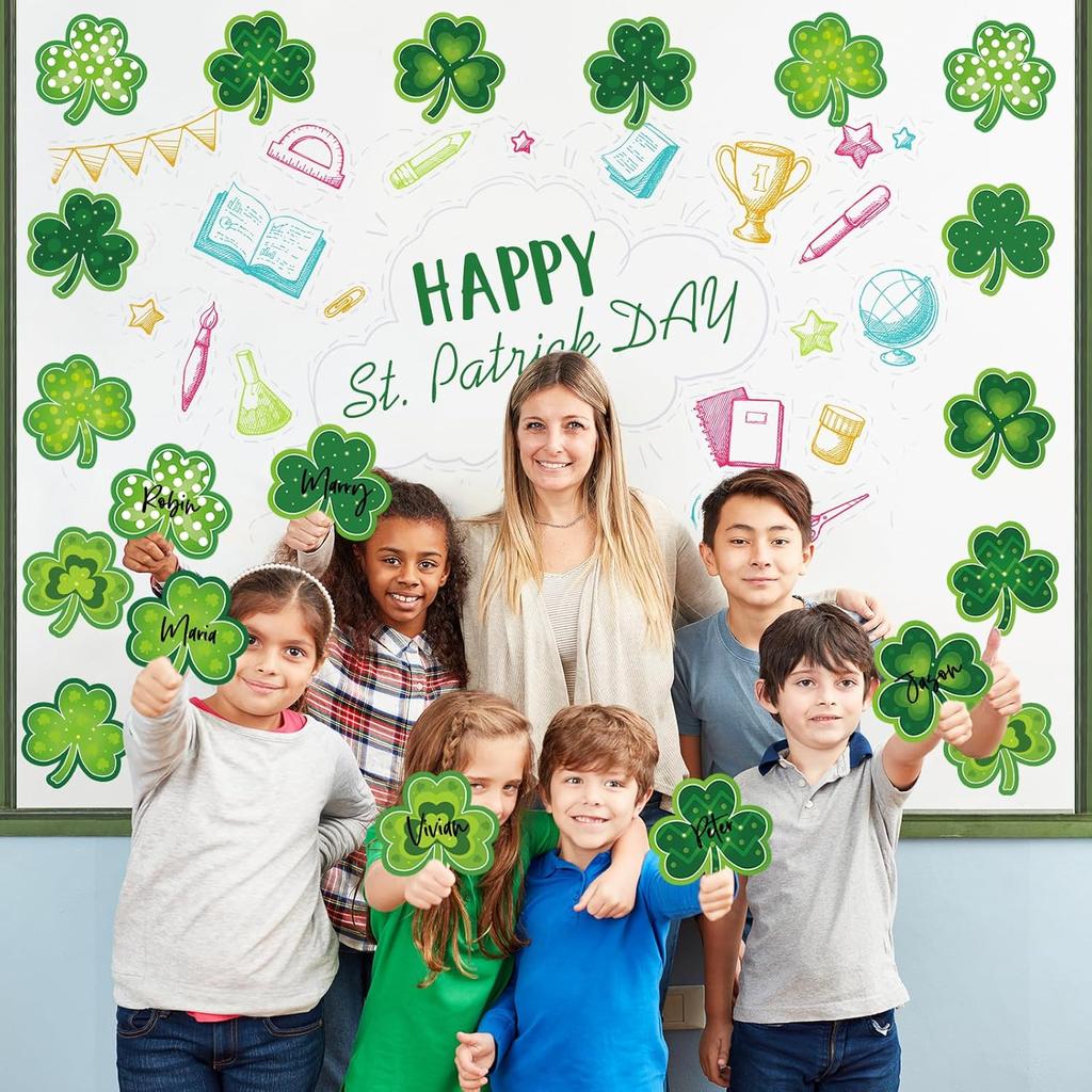 Shamrocks Clover Cutouts for Classroom Bulletin Board Decorations,Large St. Patrick's Day Shamrock Paper Cutouts for School Office Ireland Party