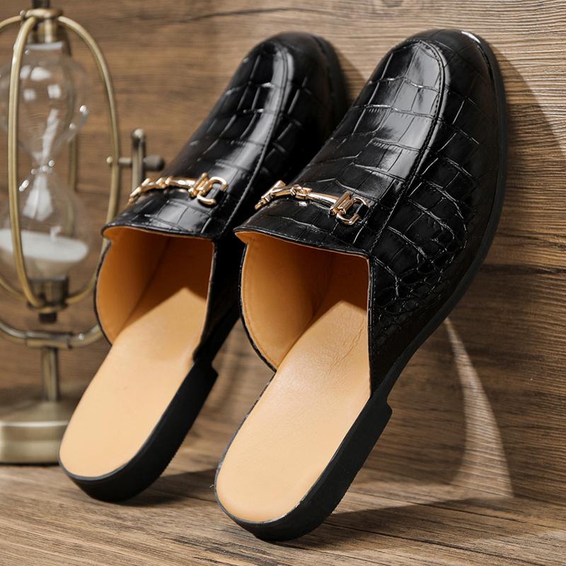 

Модная летняя стильная элегантная обувь Легкая мужская обувь с металлической пряжкой Повседневная кожаная обувь Без подкладки Дышащие мужские полушлепанцы Лоферы 45 чёрный