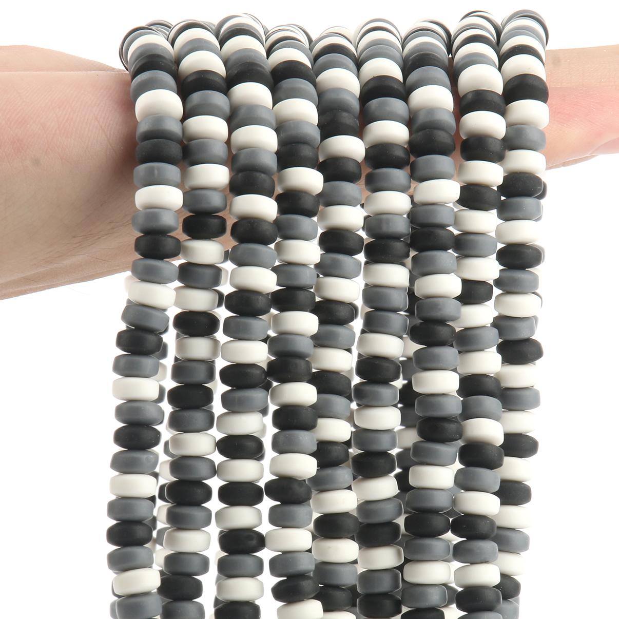 

7x3 мм глиняные бусины Abacus, матовый полимер, свободные разделительные бусины-диски Rondelle для изготовления ювелирных изделий, ожерелье, аксессуары для браслетов «сделай сам» black grey white