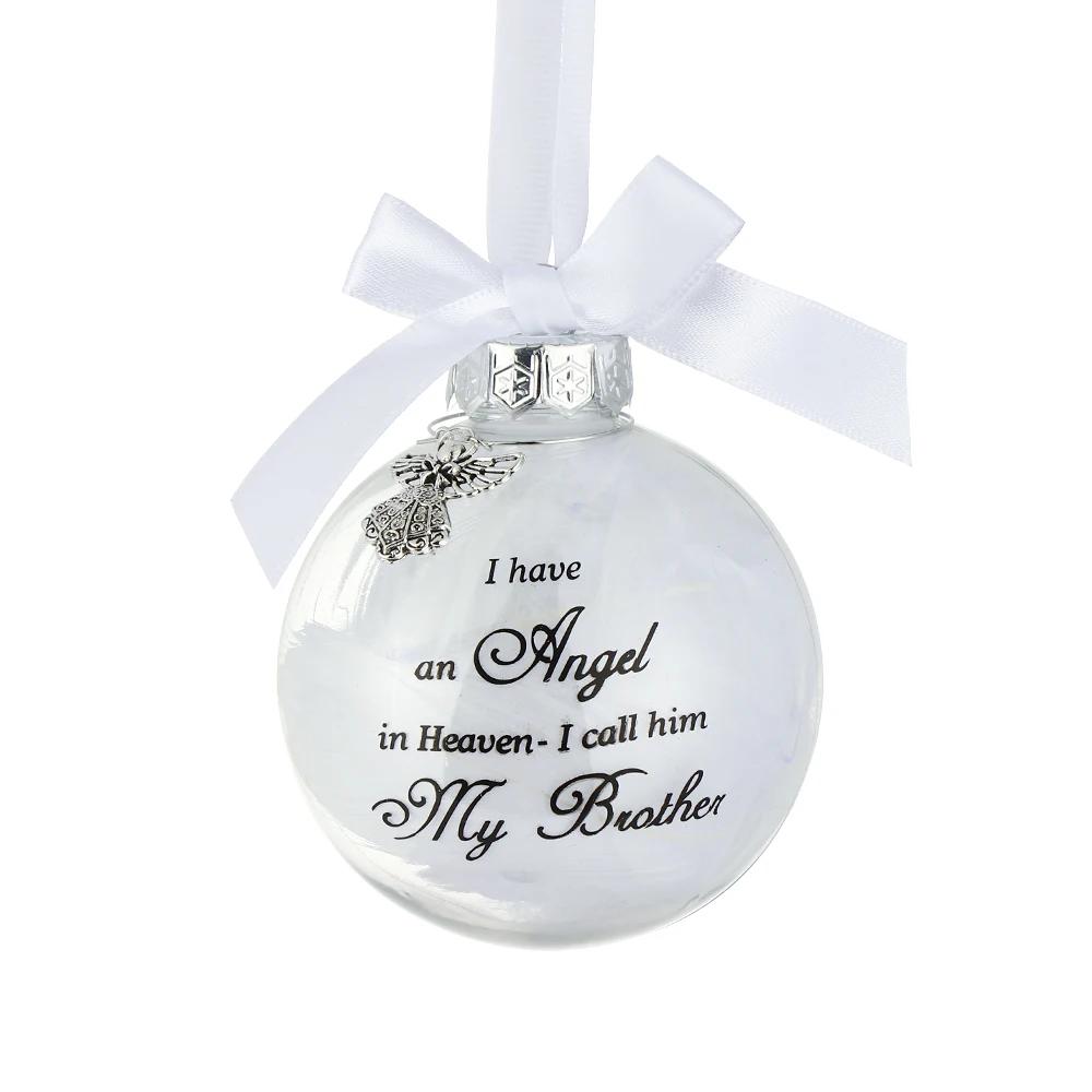 8cm Feather Ball I Have An Angel In Heaven I Call Her/Him Mom Dad Memorial Ornament Christmas Tree Hanging Ornaments Supplies
