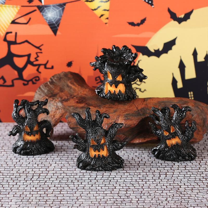 .1Pc Halloween Lighted Spooky Tree Decor Warm LED Glow Resin Build For Halloween Party Tabletop Haunted House Decor