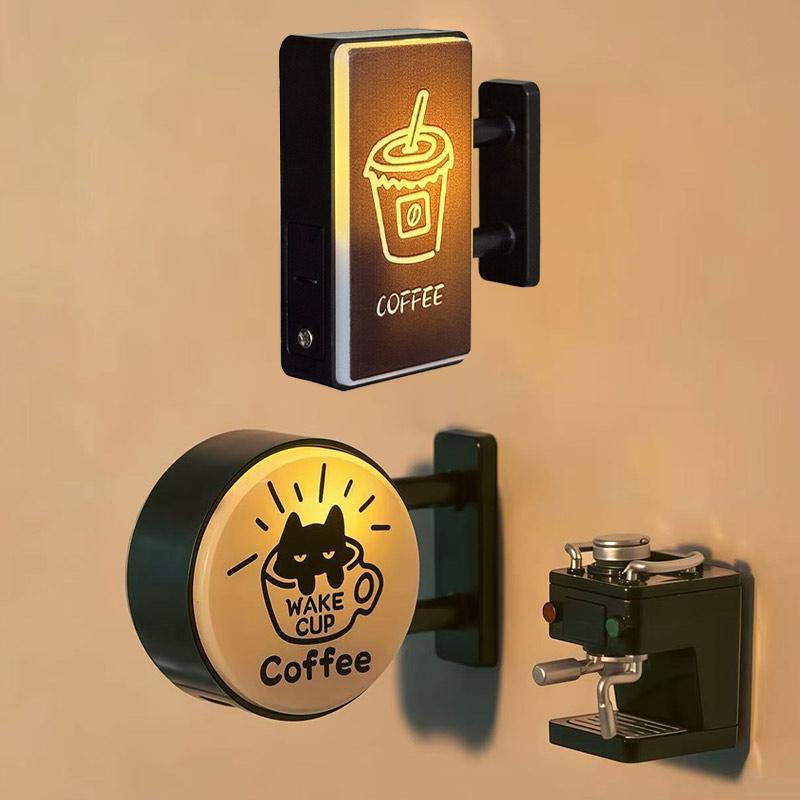 Aimant Réfrigérateur Coin Café Rétro Aimant Frigo Lumineux Maison Magnétique Panneau Perforé Miniature Décoration Lumineuse Magasin de Café