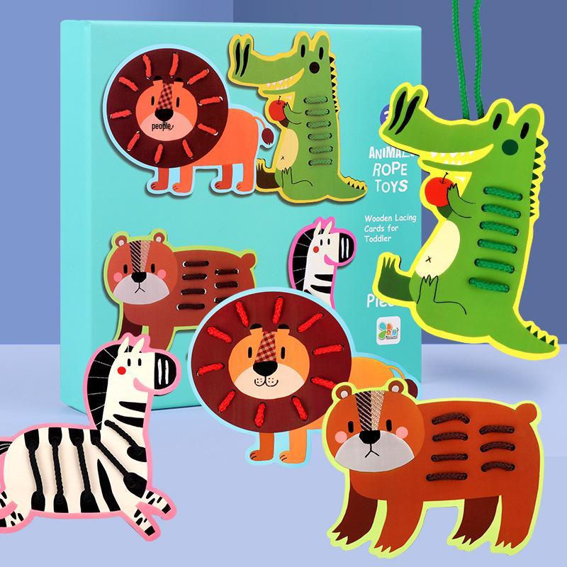 

Деревянная доска для шнуровки с животными и фруктами: Развивающая игрушка для малышей для гибкости пальцев