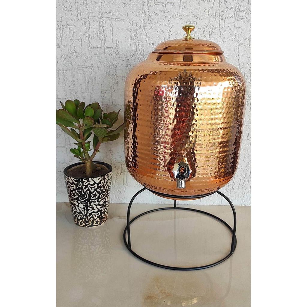 Miedziany garnek na wodę z młotkowanym wzorem ze stojakiem, przechowywanie i naczynia kuchenne, korzyści zdrowotne, pojemność - 18 litrów