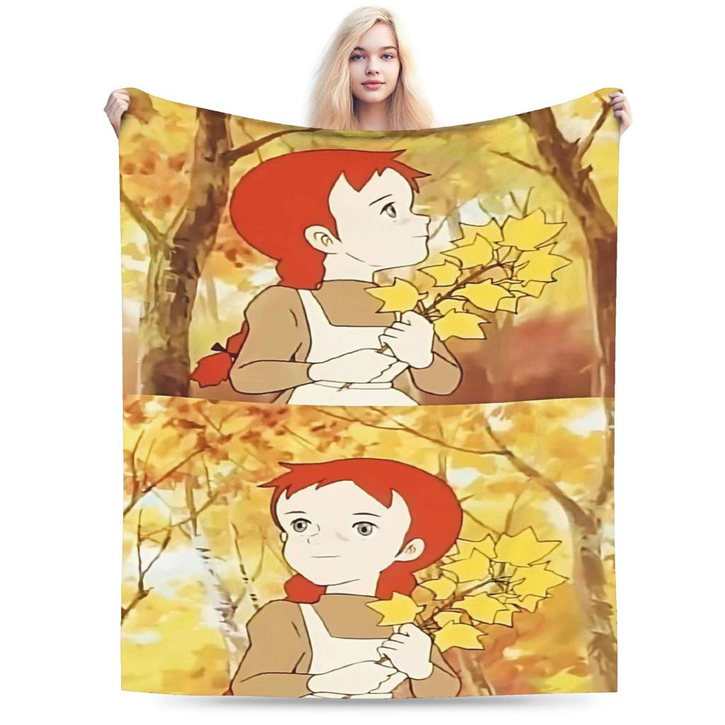 Soft BlanketKids Camping Cartoon manga A-Anne of Green Gables Throw Blanket Flannel Bedspread For Outdoor Print Sofa Bed Cover
