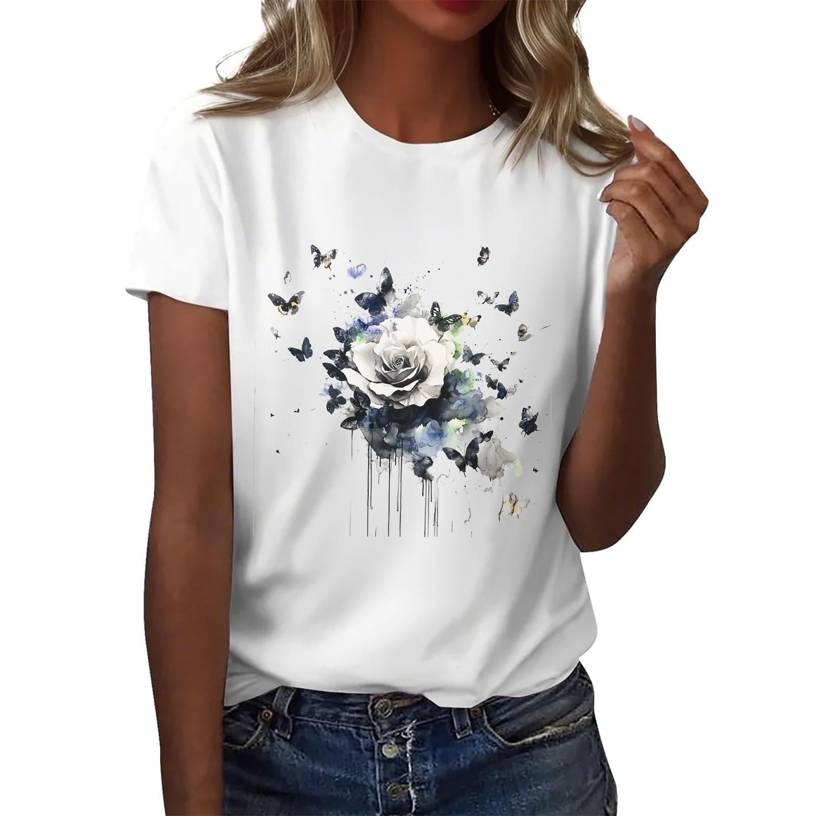 

Жіноча повсякденна футболка з круглим вирізом і короткими рукавами XL білий