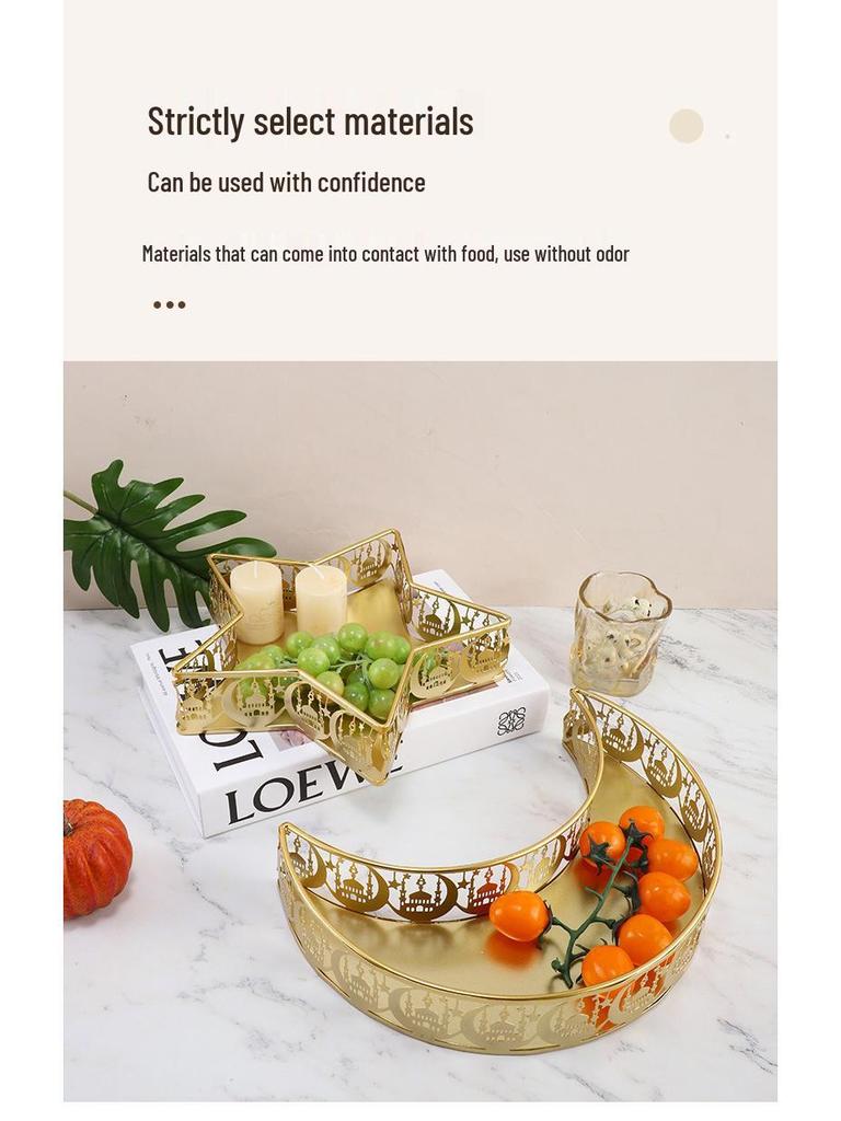 Golden Stars & Moon Iron Tray for Christmas Decorations and Fruit Storage
