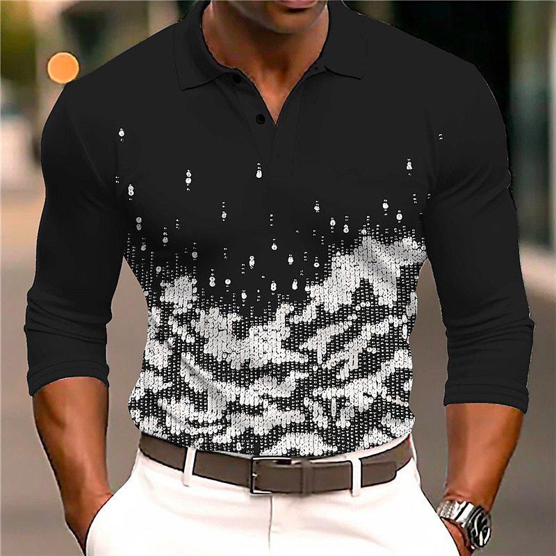 Men's Long Sleeve Striped Polo Shirt, Casual Versatile Top for Daily Wear