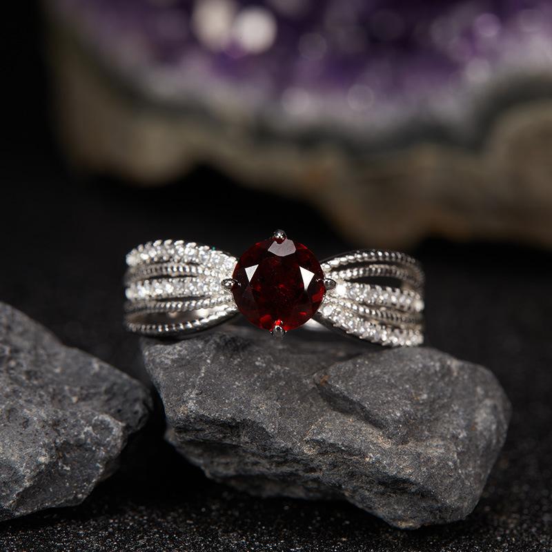 Premium Lace S925 Sterling Silver Natural Colored Treasure Ring Light Luxury Open Ring Does Not Fade Women