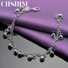 CHSHINE 925 Sterling Silver Round Square Roman Pendant Bracelet Fashion Charm Jewelry 20CM 8inches