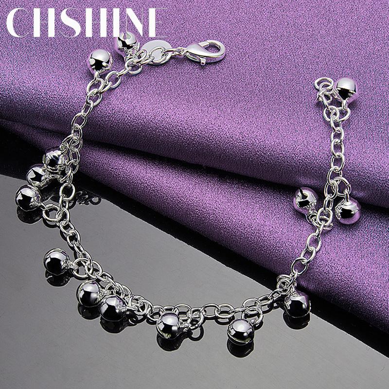 CHSHINE 925 Sterling Silver Round Square Roman Pendant Bracelet Fashion Charm Jewelry 20CM 8inches