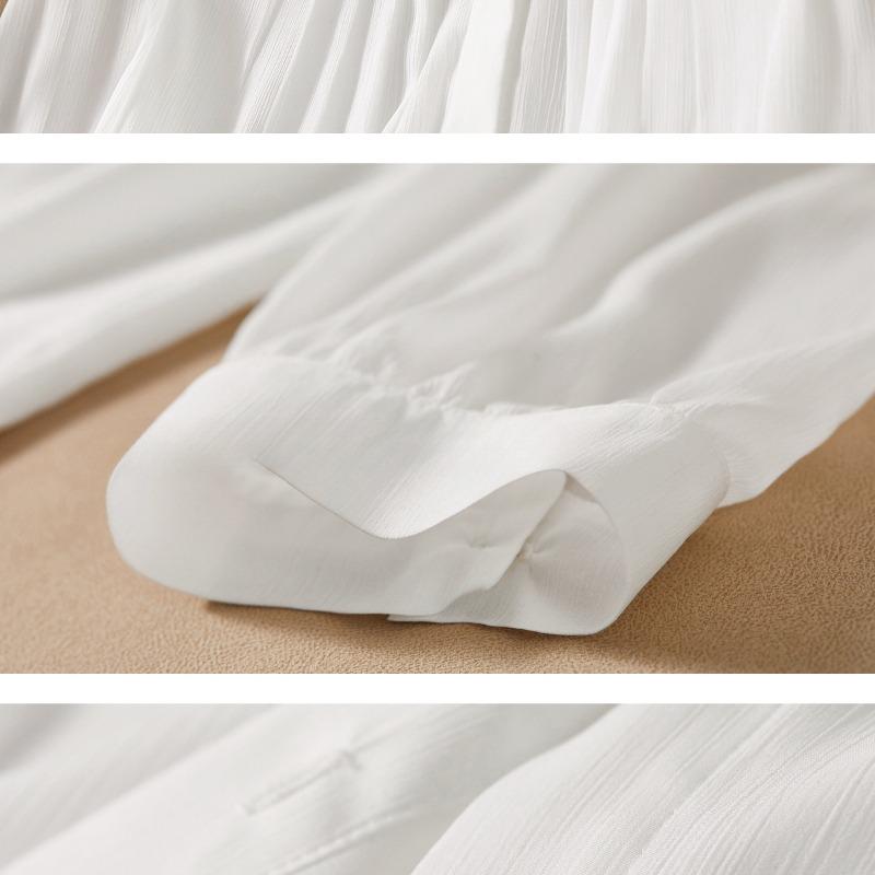 Fashion Round Neck White Chiffon Shirt Women Temperament Office Lady Solid Casual Blouses Tops Summer Seven Quarter Sleeve Elegant Female Shirts 26065