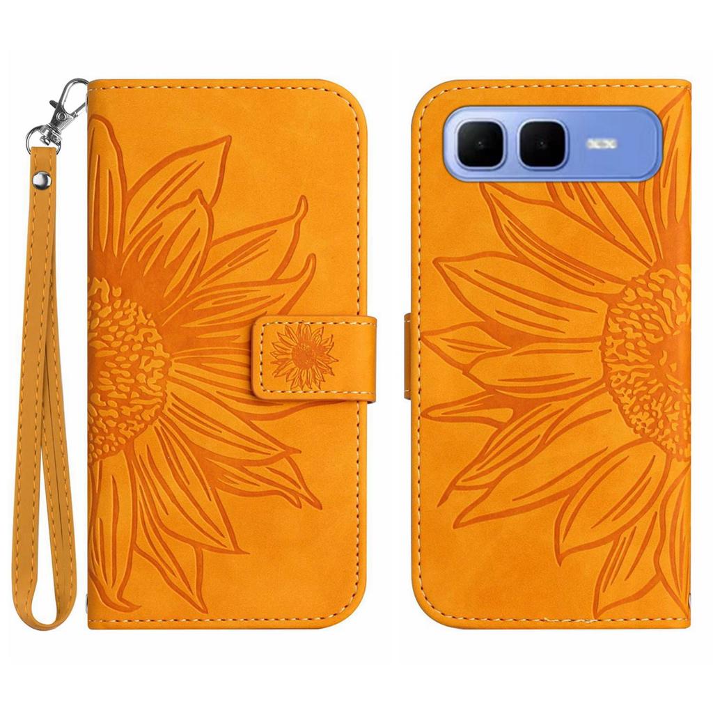 For Infinix Smart 10 Plus Case Sunflower Imprint Leather Wallet Phone Cover with Wrist Strap