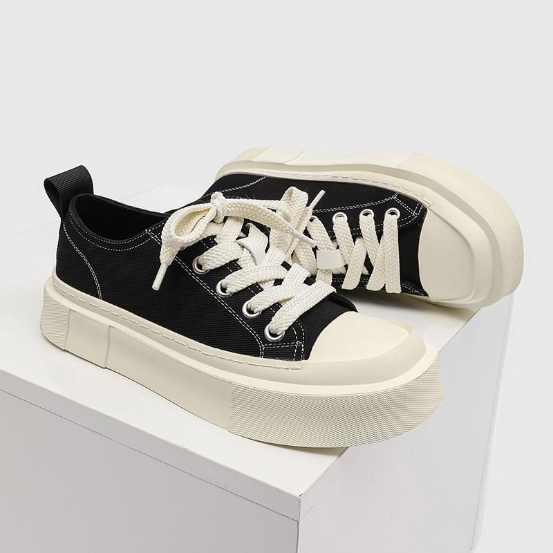 Summer Platform Heightening Commuter Classic Casual Board Shoes Canvas Shoes Square Head Derby Shoes Men'S White Shoes