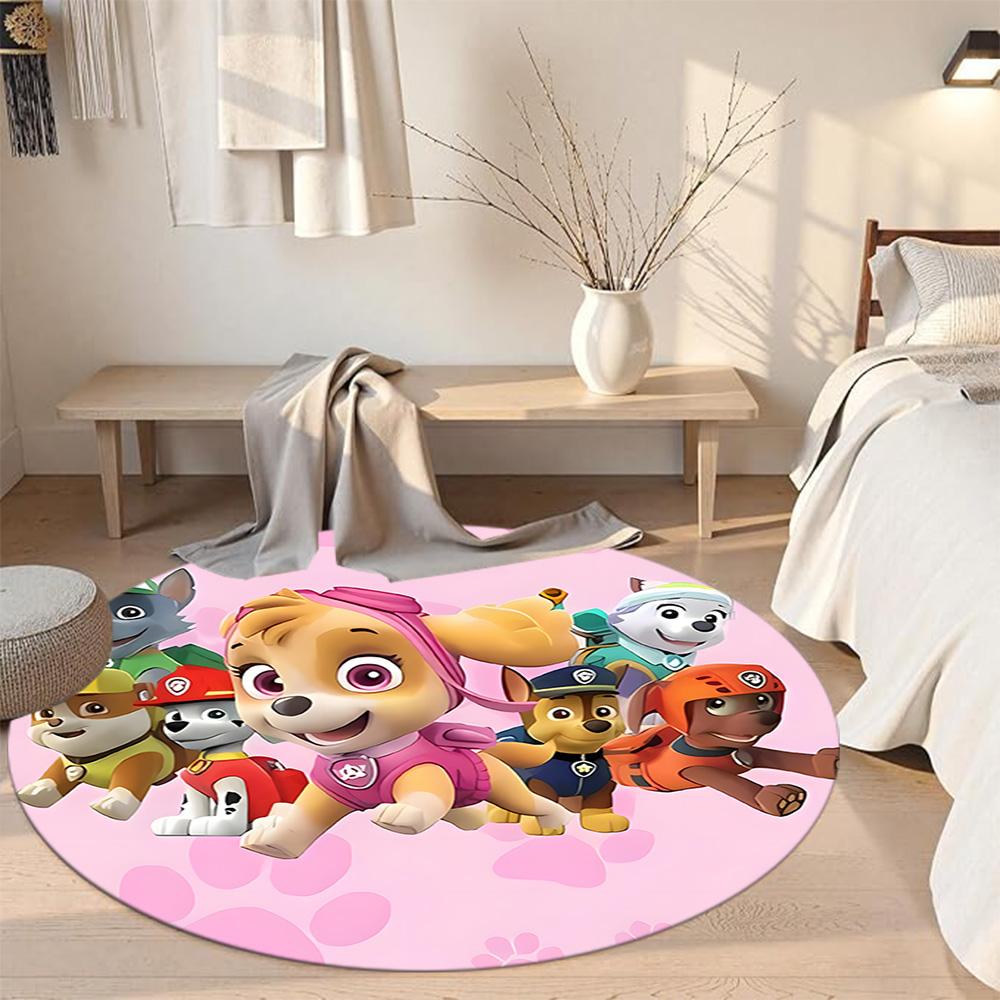 Paw Patrol Round Floor Mat Design for Entryway Dining Room Living Rooms Foyer Antislip Round Carpet Decorate Offices Gift for Festivals