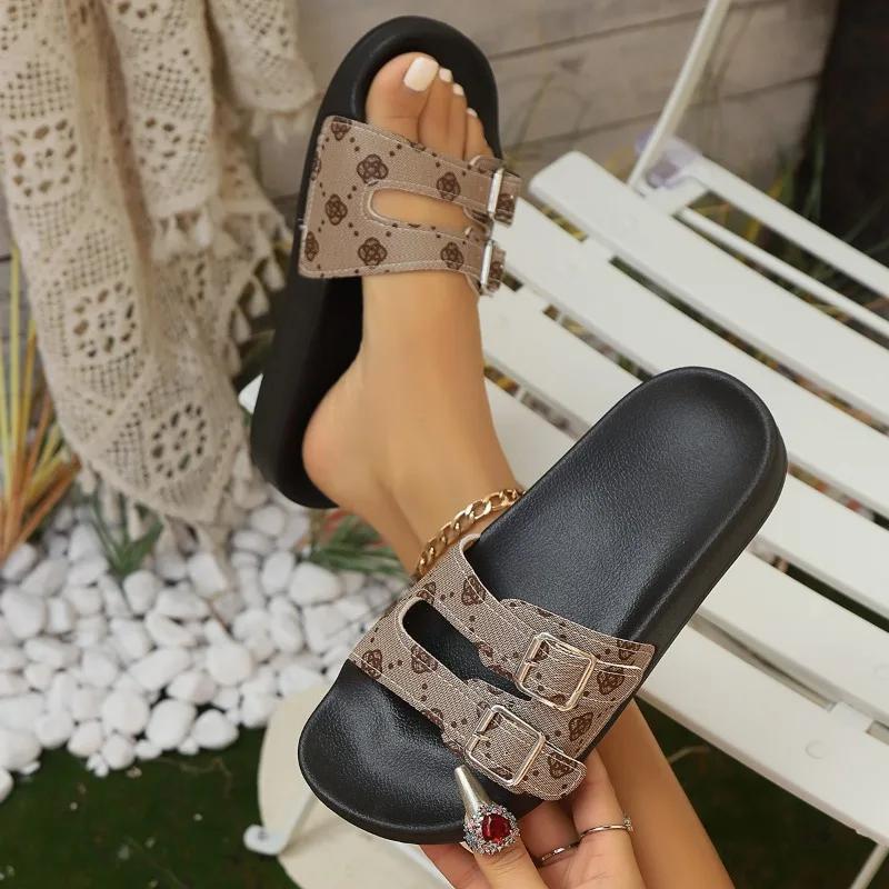 

Летние женские тапочки, удобные тапочки на платформе, женские повседневные сандалии с набивным рисунком, удобные легкие шлепанцы для женщин 43 хаки