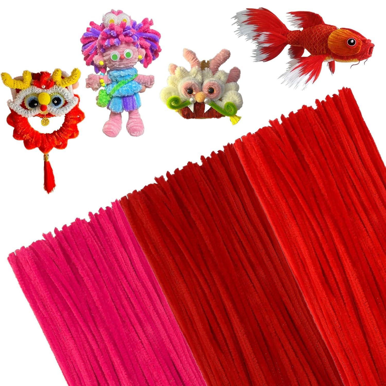 300 Pieces Pipe Cleaners, Colorful Pipe Cleaners, Bending Plush Craft Wire, 30 cm, Pipe Cleaner, Pipe cleaner for Creative DIY красный