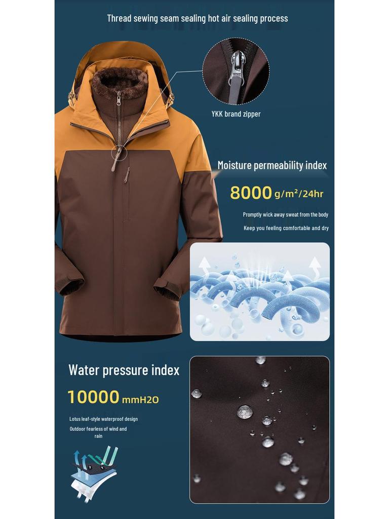 All-Weather 3-in-1 Detachable Mountain Jacket: Waterproof, Windproof, and Warm for Outdoor Climbing - Men's and Women's Styles