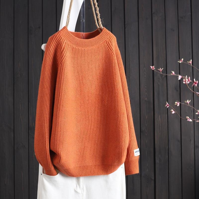 2024 Autumn/Winter Women's Round Neck Loose Knit Sweater: Simple Solid Color, Long-Sleeved Pullover