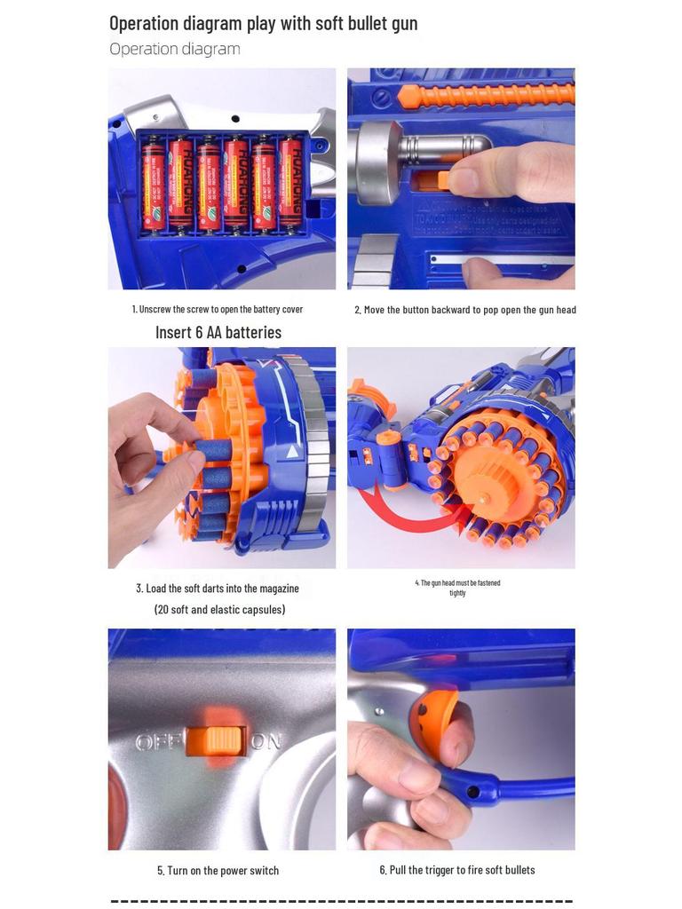 Kids' Electric Rapid-Fire Soft Bullet Gatling Toy Gun