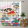 Crayon Shin-Chan & Shiro Best Friend Flying Scene 2D Print Waterproof Shower Curtain, Sweet Pink With Clouds & Daisies Bathroom
